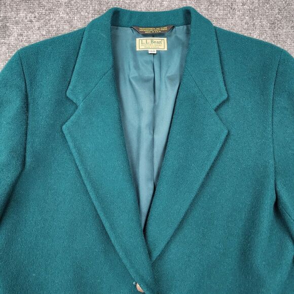 Vintage LL Bean Blazer Womens 10R Green Wool Metal Buttons USA Made 90s Coat - Picture 9 of 12